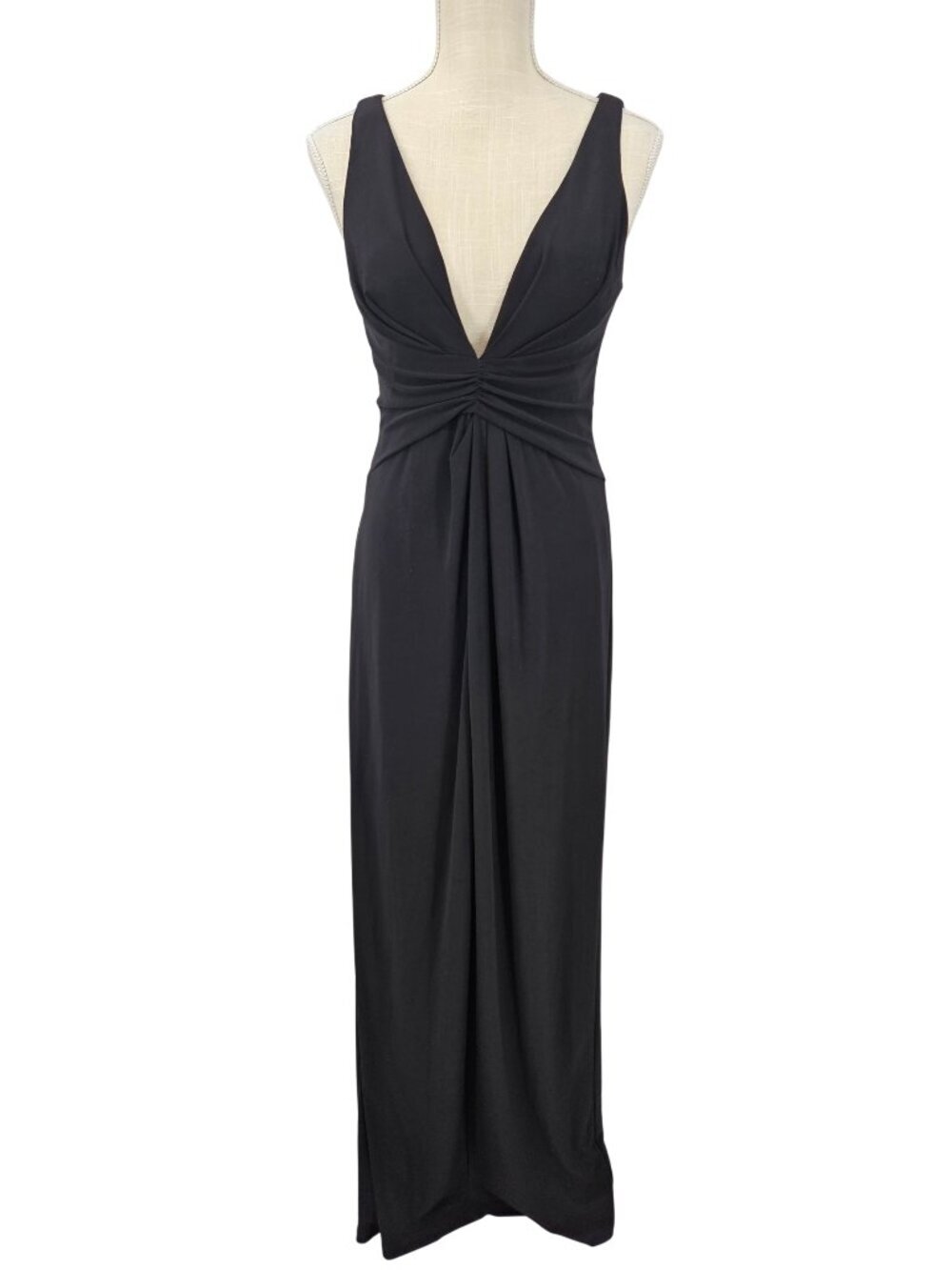 Adrianna Papell Plunging Evening Gown Maxi Dress Black Women's Size 4 Formal